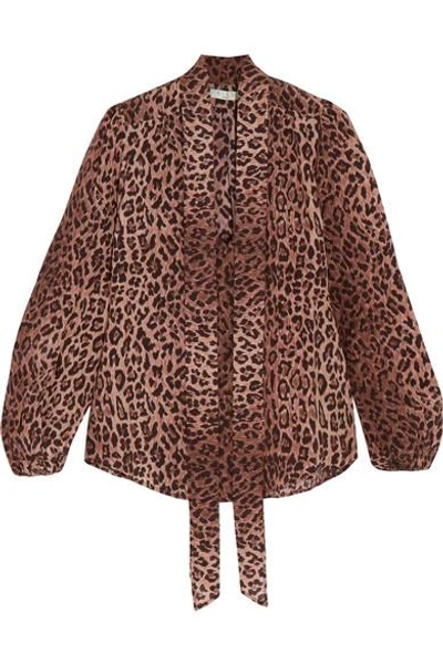 Rixo London Moss Pussy-bow Leopard-print Silk-jacquard Blouse In Leopard Print