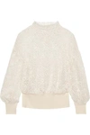 BURBERRY RIBBED KNIT-TRIMMED LACE SWEATER