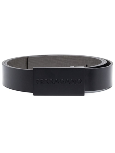 Ferragamo Logo-engraved Buckle Leather Belt In Grey