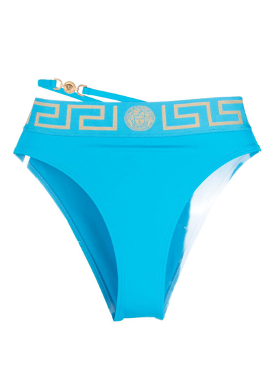 Versace Medusa 95 High-waisted Bikini Bottoms In Blue