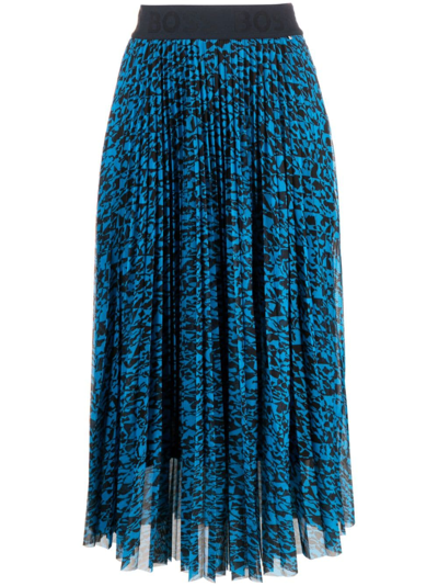 Hugo Boss Pliss Midi Skirt In Printed Tulle In Patterned