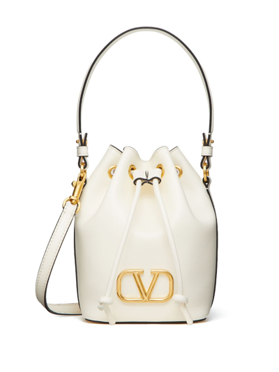 Valentino Garavani Mini Vlogo Signature Leather Bucket Bag In White