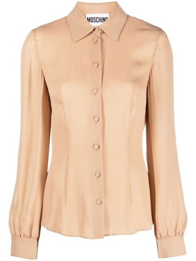 Moschino Long-sleeve Silk Shirt In Neutrals