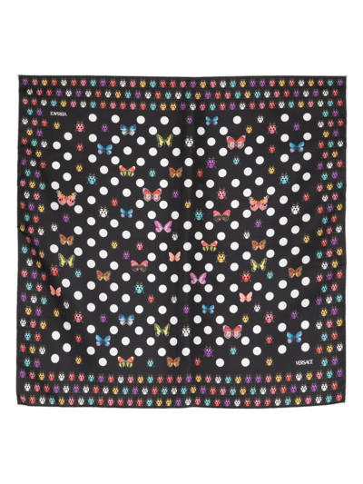 Versace Polka-dot Ladybug Silk Twill Foulard In Black