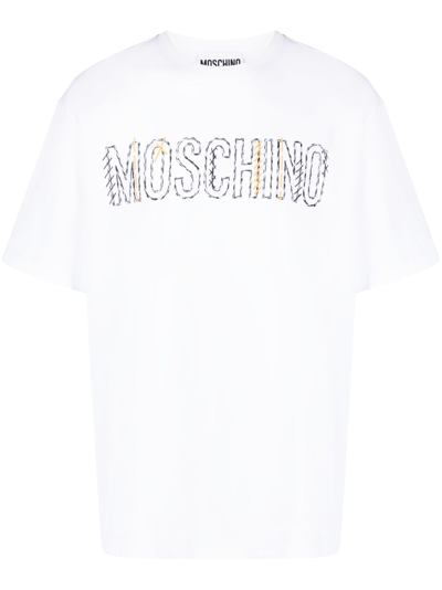 Moschino Embroidered-logo Cotton T-shirt In White