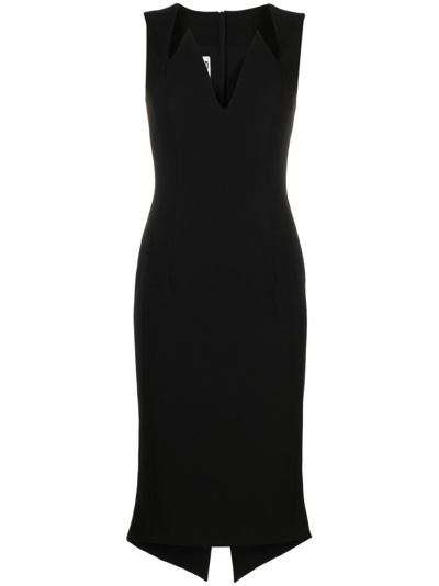 Moschino V-neck Midi Dress In Black