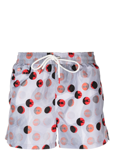 Kiton Graphic-print Elasticated Swimshorts In Grey