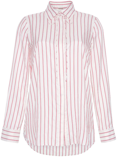 Adam Lippes Pussy-bow Striped Shirt In White