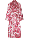 Dolce & Gabbana Twill Wrap Coat With Belt And Majolica Print In Pink