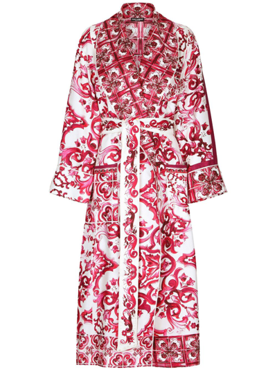 Dolce & Gabbana Maiolica-print Silk Coat In Pink