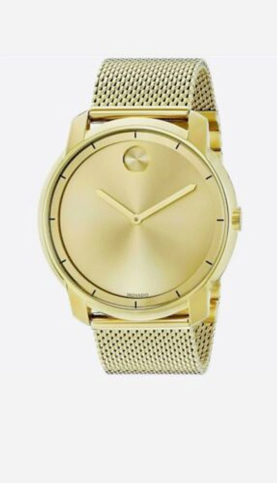 Pre-owned Movado Brand  Bold Men's Gold Stainless Steel Mesh Bracelet Watch 3600373