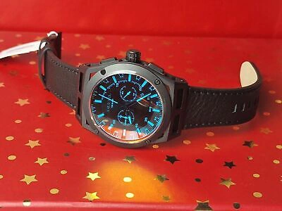 Pre-owned Diesel Watch Chronograph Black Leather Timeframe Men Rrp £239 Blue & Orange