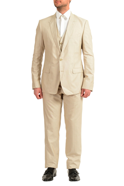 Pre-owned Dolce & Gabbana Men's "martini" Beige Silk Two Button Three Piece Suit