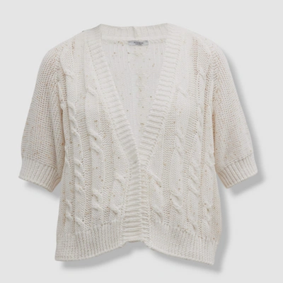 Pre-owned Peserico $780  Women's White Knit Sequin Cardigan Sweater Size It46/us10