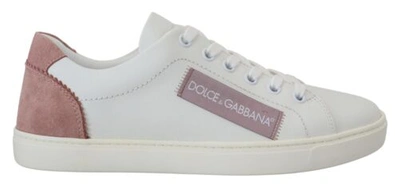 Pre-owned Dolce & Gabbana Dolce&gabbana Women White Sneakers 100% Leather Solid Low Top Flat Trainer Shoes