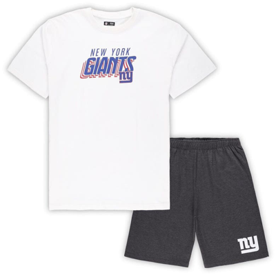 Concepts Sport White/charcoal New York Giants Big & Tall T-shirt And Shorts Set