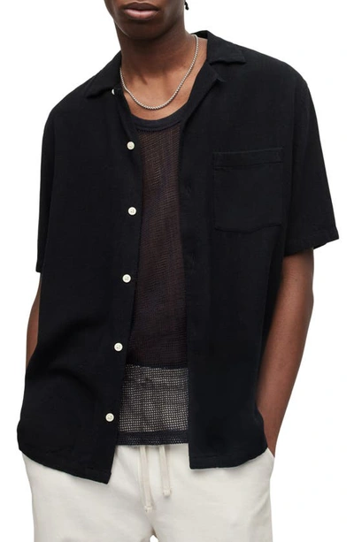 Allsaints Cudi Short Sleeve Button-up Camp Shirt In Jet Black