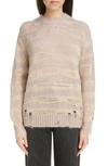 Acne Studios Distressed Striped Sweater In Warm Beige/champagne