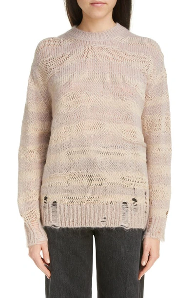 Acne Studios Distressed Striped Sweater In Warm Beige/champagne