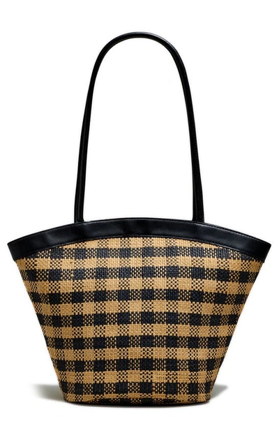 Madewell Market Check Woven Straw Basket Tote In Black Coal Multi