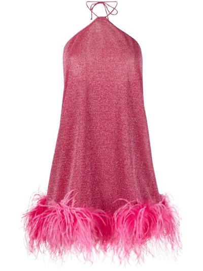 Oseree Lumiere Plumage Necklace Short Dress In Pink