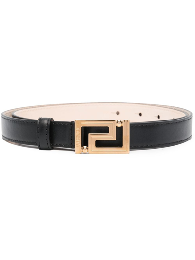 Versace 20mm Leather Belt In V Black  Gold