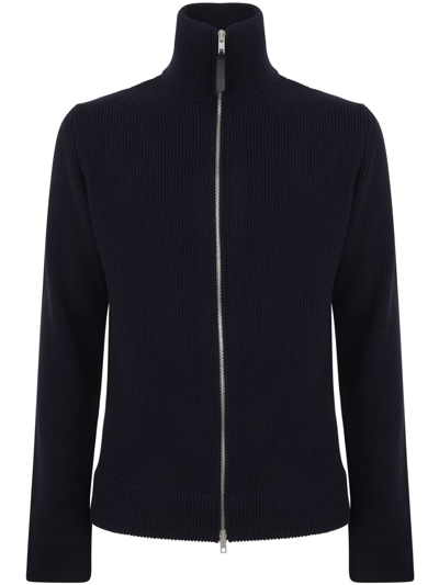 Maison Margiela High Neck Full Zipped Pullover In Blue