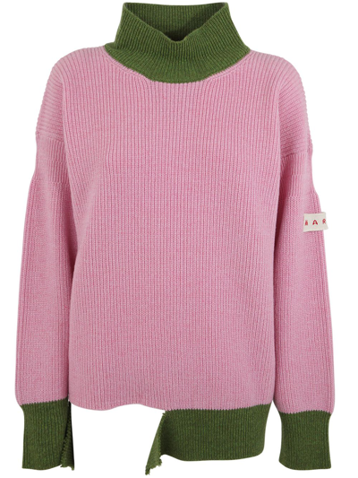 Marni Crew Neck Long Sleeves Loose Fit Sweater In Pink