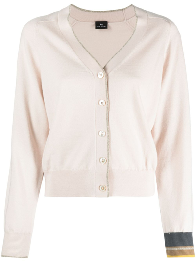 Ps By Paul Smith Striped-cuff Wool-blend Cardigan In Neutrals