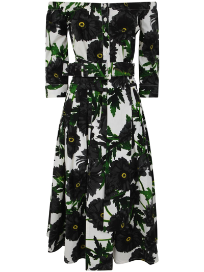 Samantha Sung Audrey Off Shoulder 3/4 Sleeves Long Dress With Anemon Naples All Over Printing In Multicolor