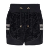 BALMAIN MONOGRAMMED VELVET SHORTS