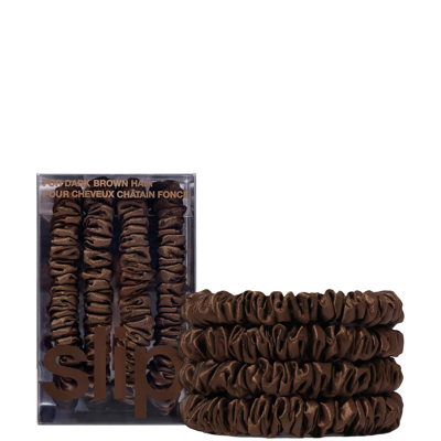 Slip Pure Silk Skinny Scrunchies In Dark Brown