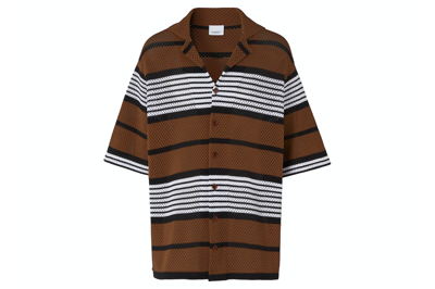 Pre-owned Burberry Short-sleeve Stripe Print Nylon Oversized Shirt Dark Birch Brown