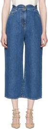 VALENTINO Blue Wide-Leg Scallop Waist Jeans