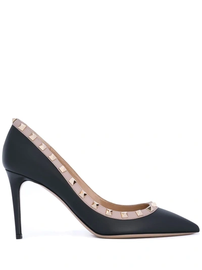 Valentino Garavani Rockstud Two-tone Leather Pumps In Black