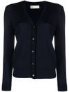 TORY BURCH LOGO-EMBOSSED BUTTONS V-NECK CARDIGAN
