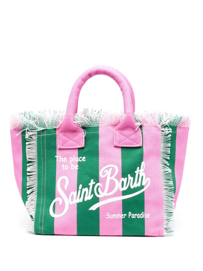 Mc2 Saint Barth Vanity Striped Canvas Beach Bag In Pink