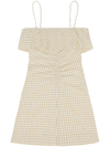 Ganni Gingham Check-print Ruffled Minidress In Neutrals