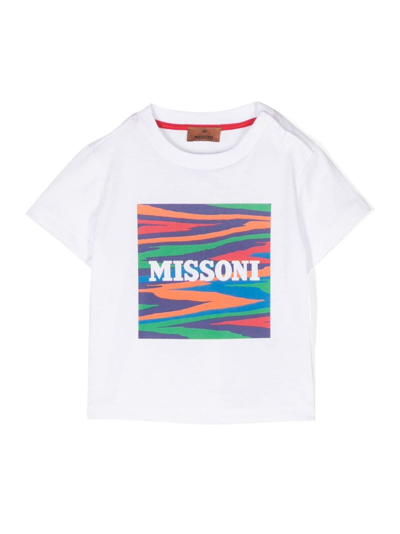 Missoni Babies' Logo印花棉平纹针织t恤 In White