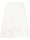 Chloé White A-line Knit Mini-skirt With Perforated Motifs In Wool Woman