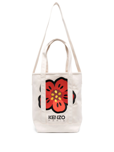 Kenzo Boke Flower Embroidered Tote Bag In Beige