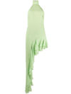 The Andamane Mirtha Ruffle Assymmetric Maxi Dress In Green