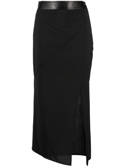 Helmut Lang Seamed Wool Midi Skirt In Black