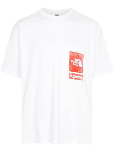 Supreme X Tnf Printed Pocket "olive" T-shirt In White
