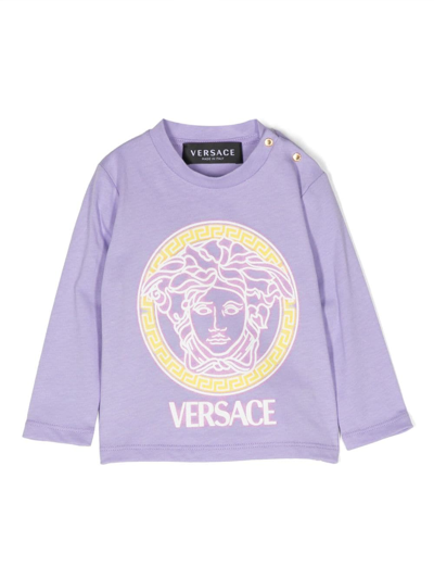 Versace Babies' Logo印花棉卫衣 In Purple