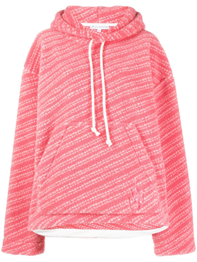 Jw Anderson Logo-embroidered Fleece-textured Hoodie In Pink