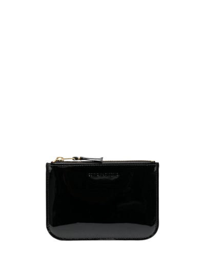 Comme Des Garçons Logo-debossed Patent Leather Wallet In Black
