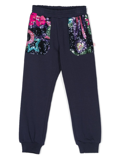 Billieblush Kids' Sequin-embellished Cotton Track Trousers In Marino