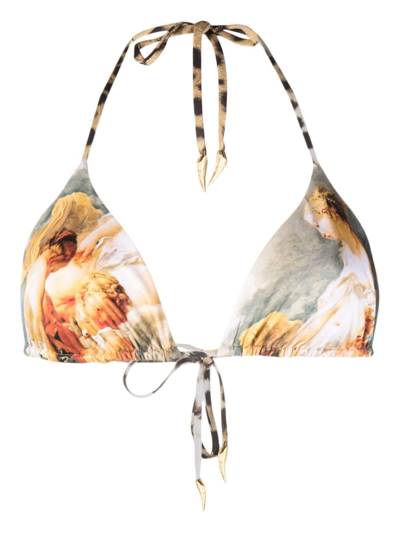 Roberto Cavalli Illustration-print Halterneck Bikini Top In Light Blue