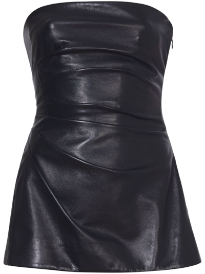 Proenza Schouler Glossy Leather Strapless Top In Navy